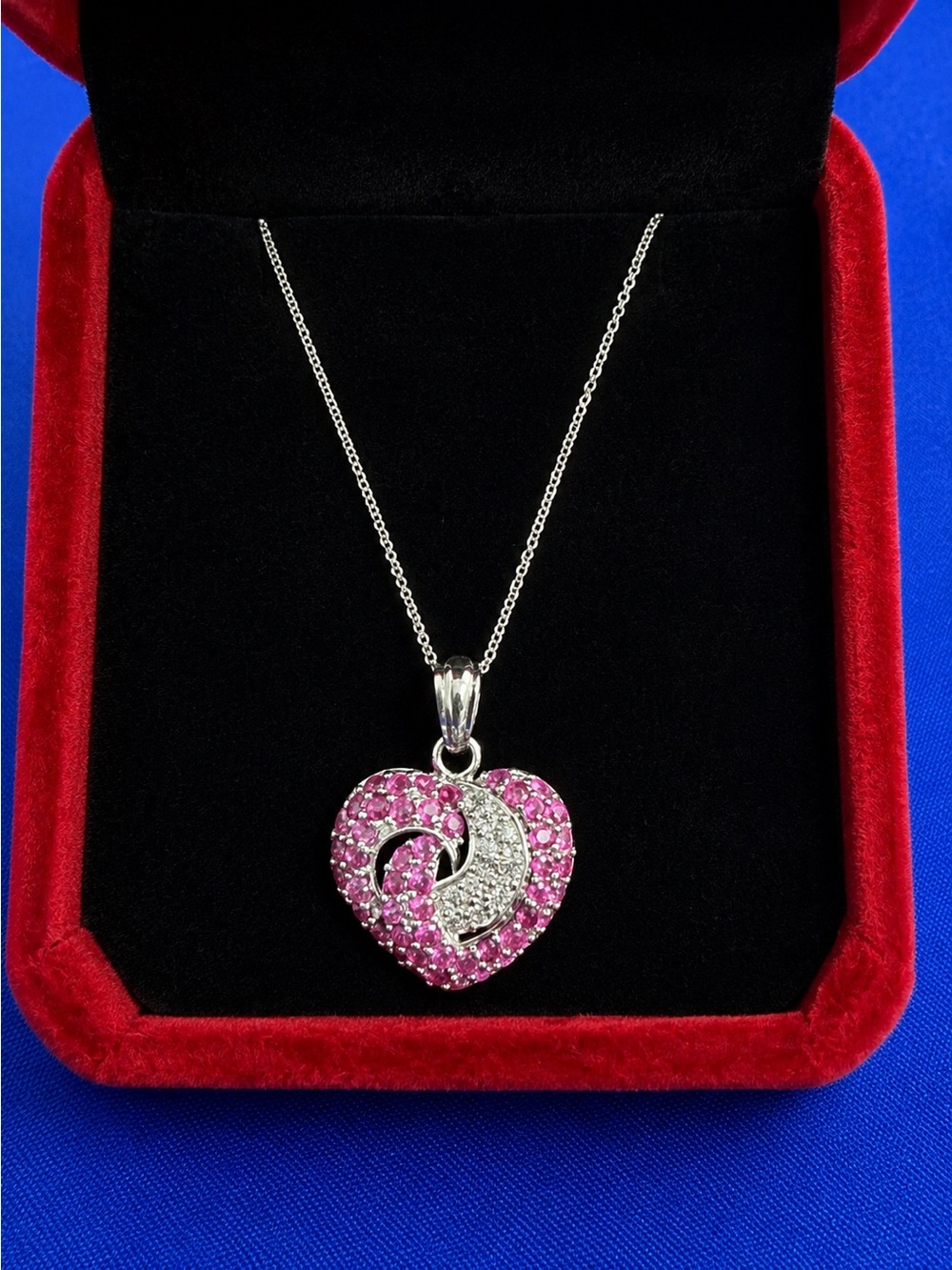 Genuine Ruby and Moissanite Heart Pendant Necklace
